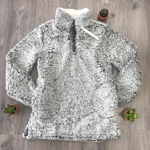 Sweaters - Half Zip Sherpa Pullover Sweatshirt Fleece Olive